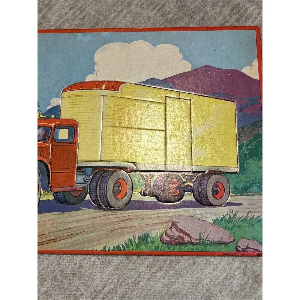 Vintage 1955 Milton Bradley Aptitude Tested Semi-Truck Frame Tray Puzzle